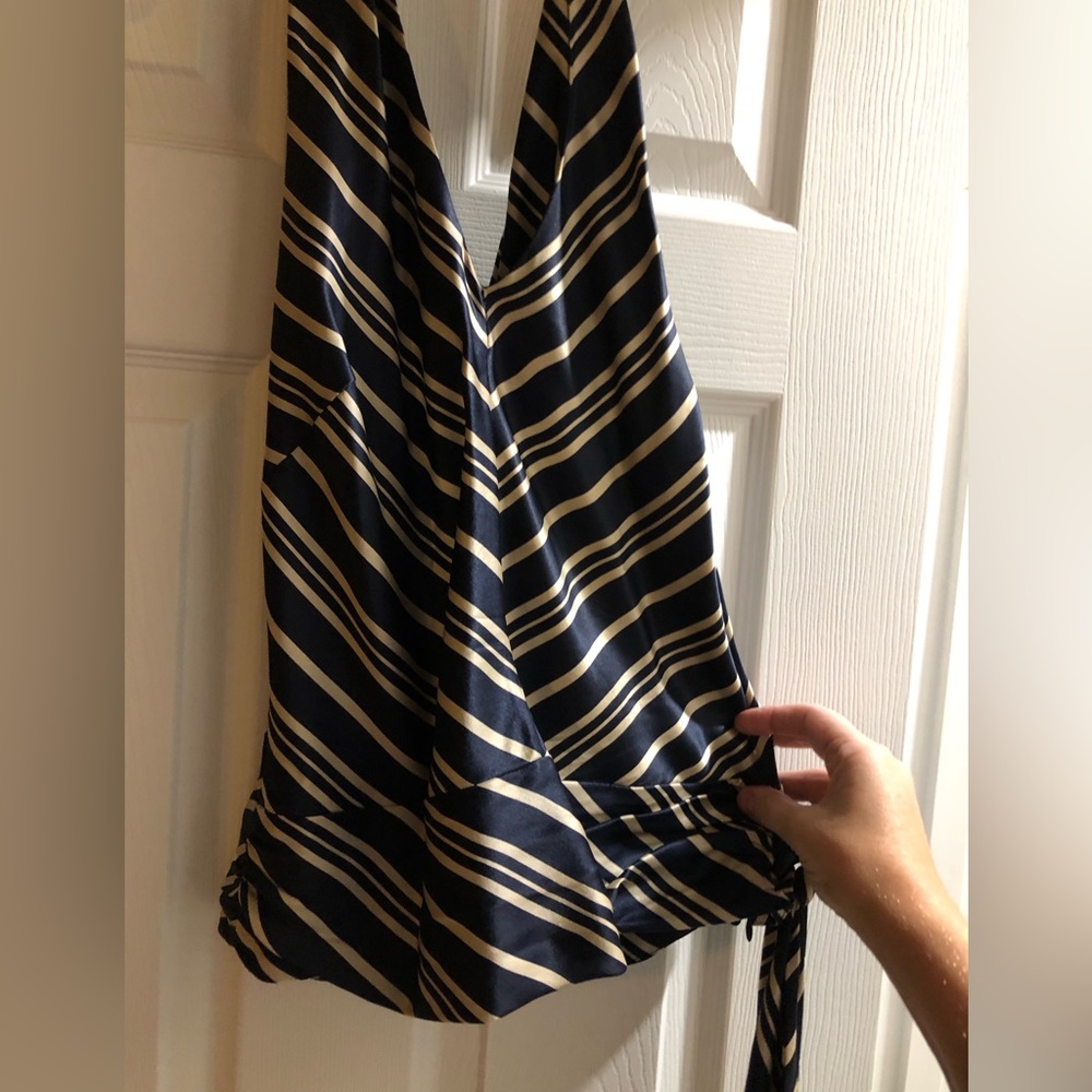 Banana Republic Navy and cream halter top with tie on side size M